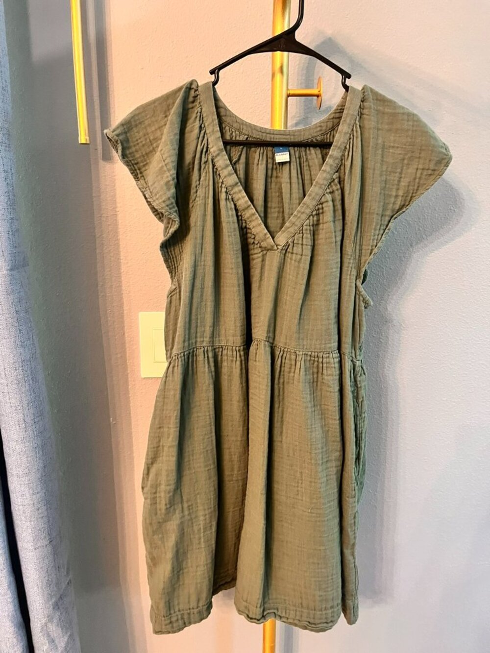 Old Navy Olive Green Cotton Midi Dress